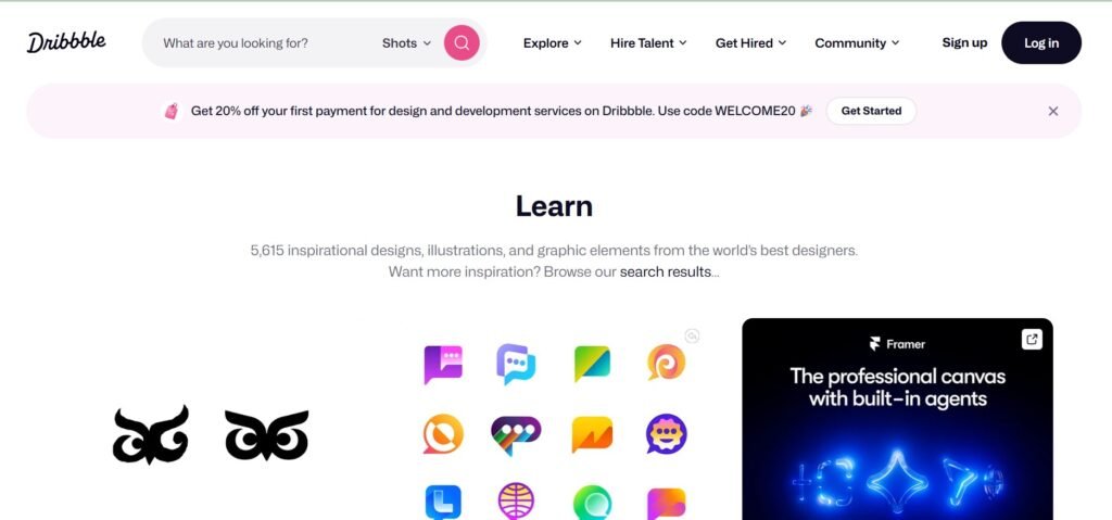 Dribbble Learn Section